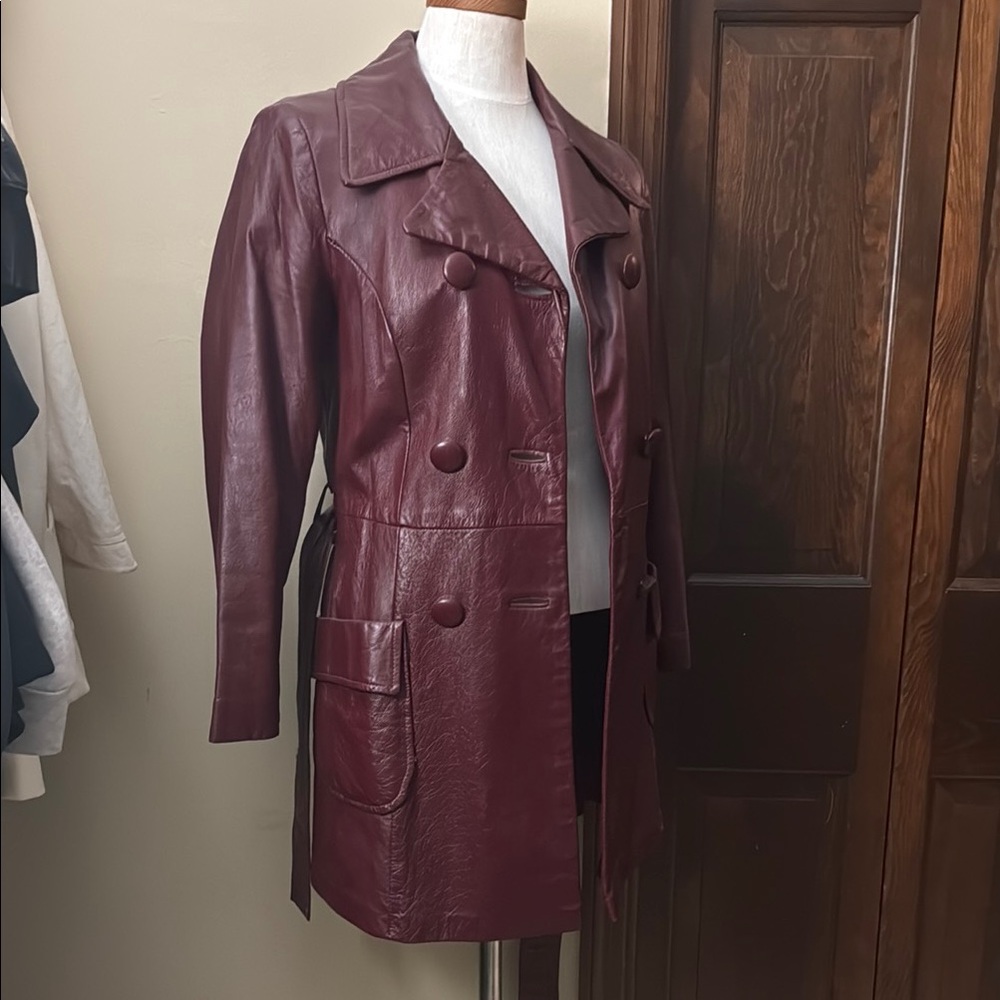 Wilson Women's Double-Breasted Faux Leather Trench Coat in Burgundy